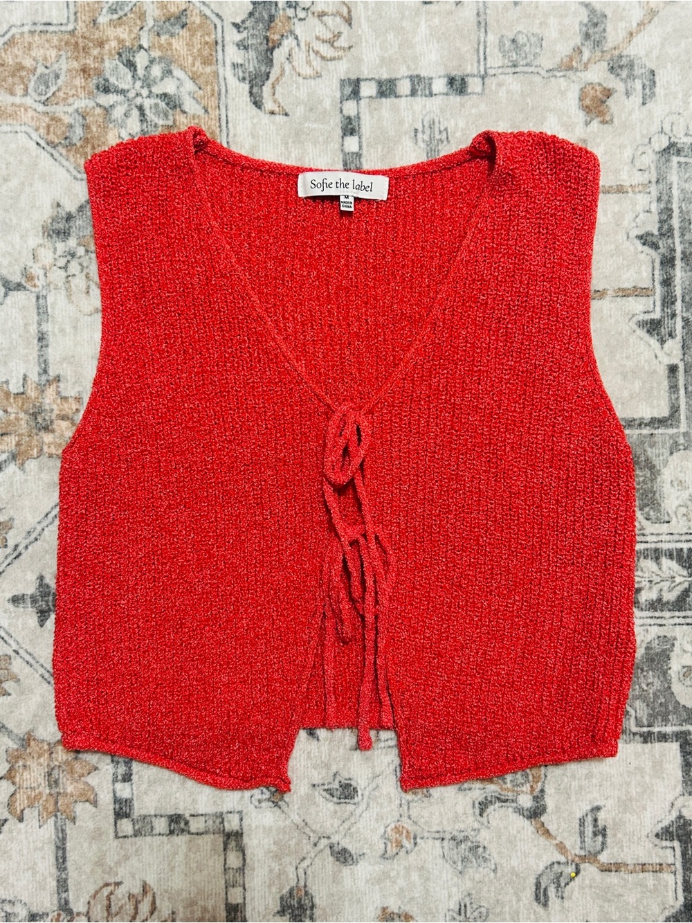 Sofie the Label Red Knit Tie-Front Crop Top